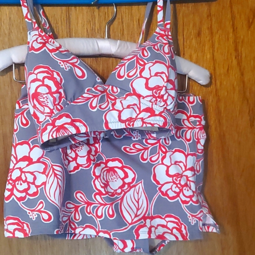 Bathing suit bikini top with skort bottoms.